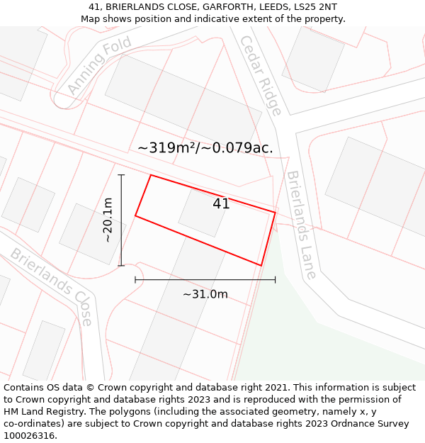 41, BRIERLANDS CLOSE, GARFORTH, LEEDS, LS25 2NT: Plot and title map