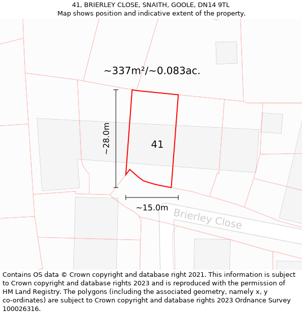 41, BRIERLEY CLOSE, SNAITH, GOOLE, DN14 9TL: Plot and title map