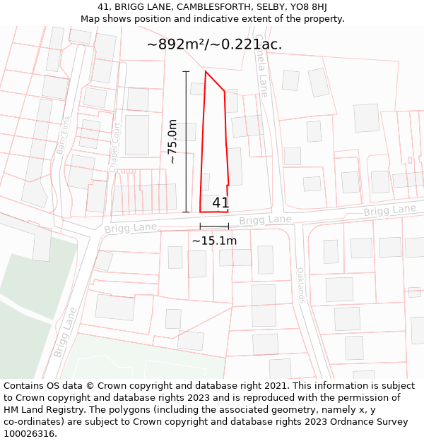 41, BRIGG LANE, CAMBLESFORTH, SELBY, YO8 8HJ: Plot and title map