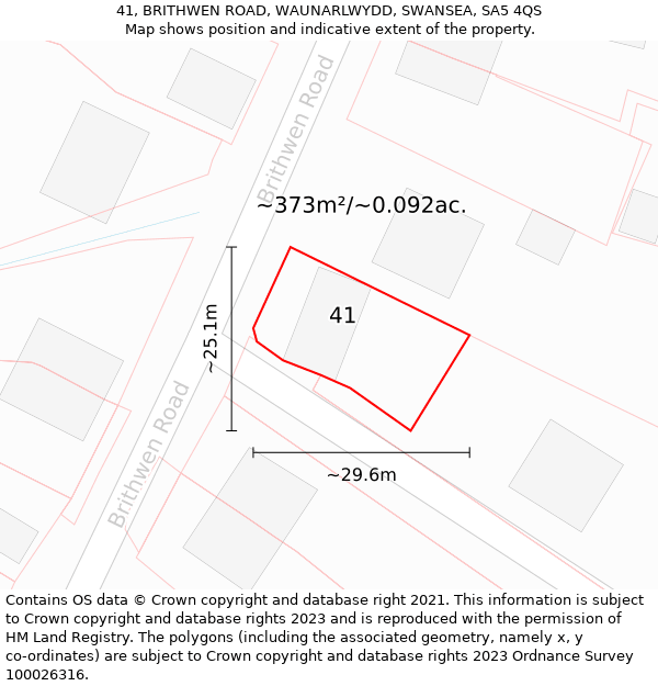 41, BRITHWEN ROAD, WAUNARLWYDD, SWANSEA, SA5 4QS: Plot and title map