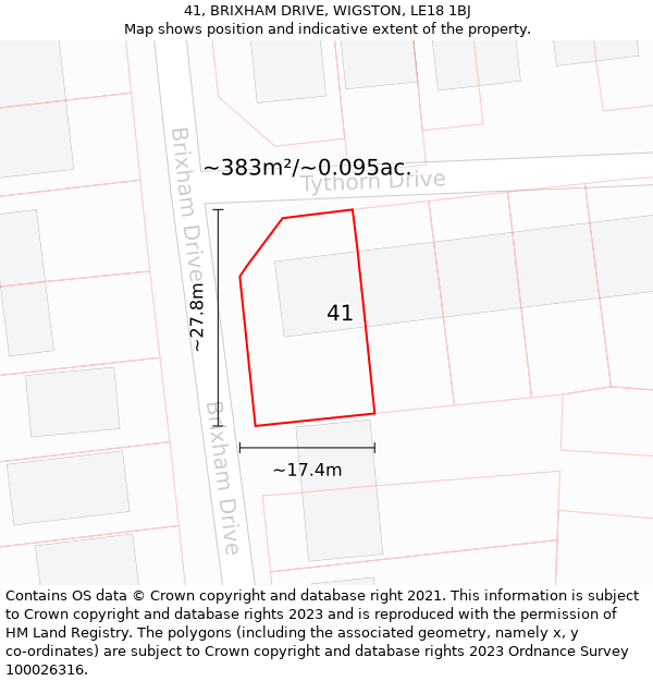 41, BRIXHAM DRIVE, WIGSTON, LE18 1BJ: Plot and title map