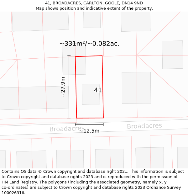 41, BROADACRES, CARLTON, GOOLE, DN14 9ND: Plot and title map