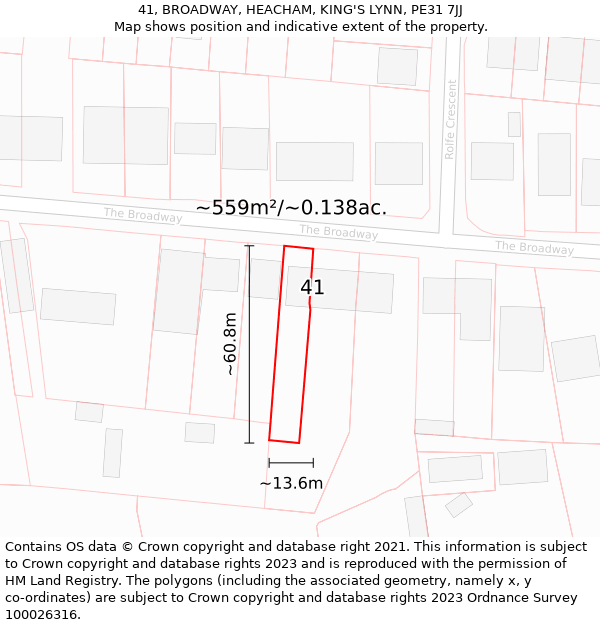 41, BROADWAY, HEACHAM, KING'S LYNN, PE31 7JJ: Plot and title map