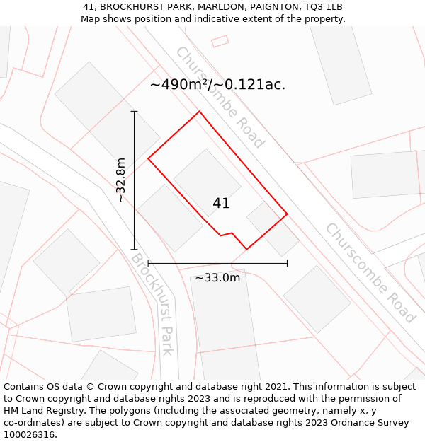 41, BROCKHURST PARK, MARLDON, PAIGNTON, TQ3 1LB: Plot and title map