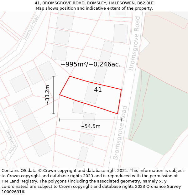 41, BROMSGROVE ROAD, ROMSLEY, HALESOWEN, B62 0LE: Plot and title map