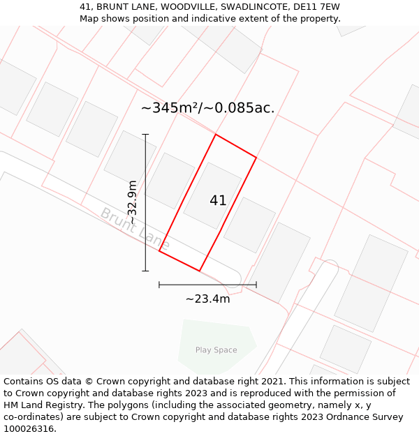 41, BRUNT LANE, WOODVILLE, SWADLINCOTE, DE11 7EW: Plot and title map