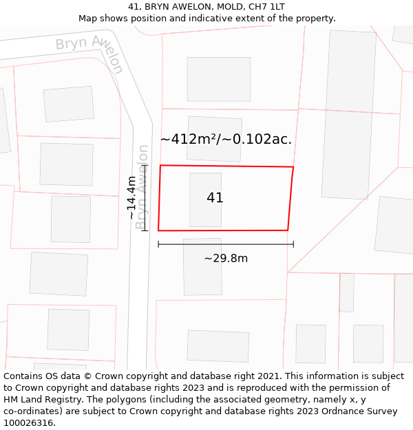 41, BRYN AWELON, MOLD, CH7 1LT: Plot and title map