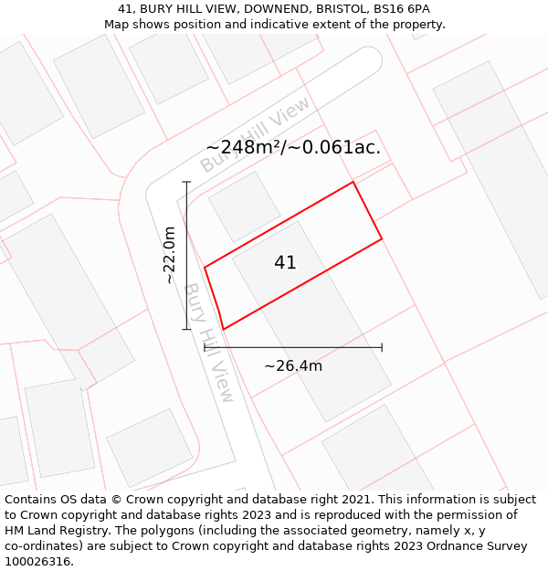 41, BURY HILL VIEW, DOWNEND, BRISTOL, BS16 6PA: Plot and title map