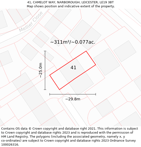 41, CAMELOT WAY, NARBOROUGH, LEICESTER, LE19 3BT: Plot and title map