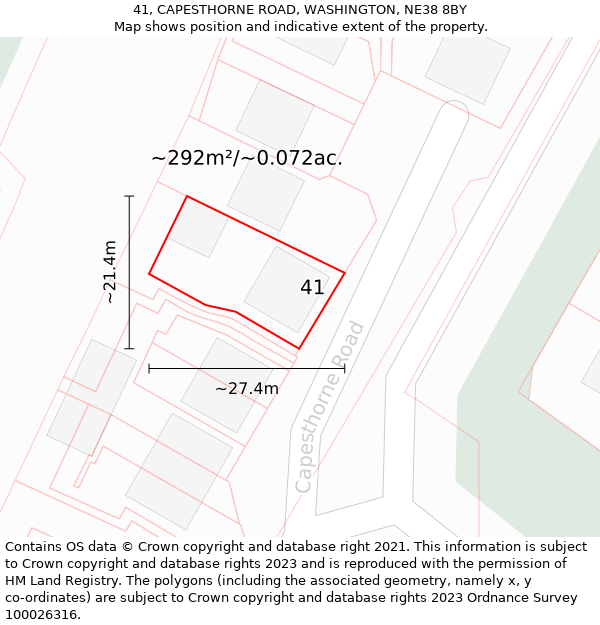 41, CAPESTHORNE ROAD, WASHINGTON, NE38 8BY: Plot and title map