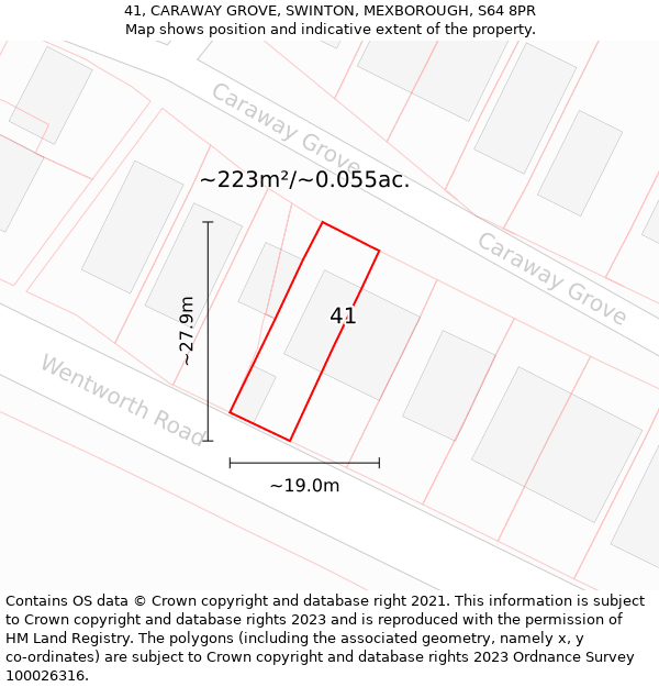 41, CARAWAY GROVE, SWINTON, MEXBOROUGH, S64 8PR: Plot and title map