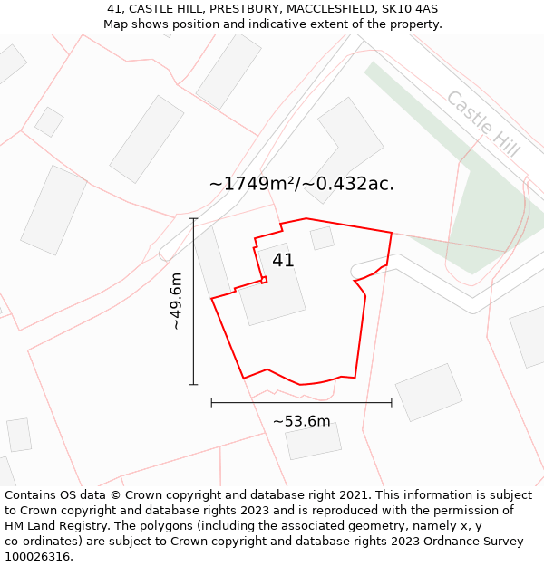 41, CASTLE HILL, PRESTBURY, MACCLESFIELD, SK10 4AS: Plot and title map