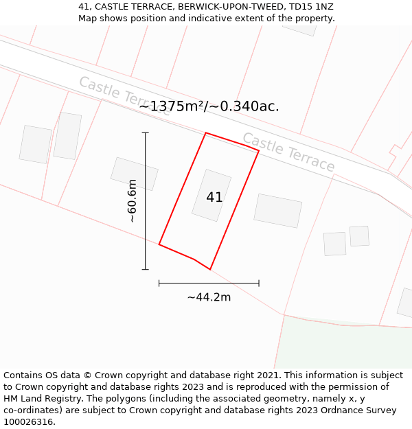 41, CASTLE TERRACE, BERWICK-UPON-TWEED, TD15 1NZ: Plot and title map