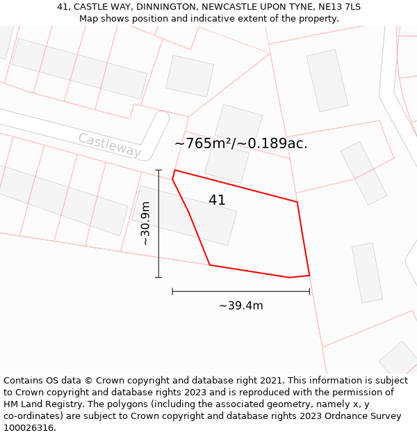 41, CASTLE WAY, DINNINGTON, NEWCASTLE UPON TYNE, NE13 7LS: Plot and title map