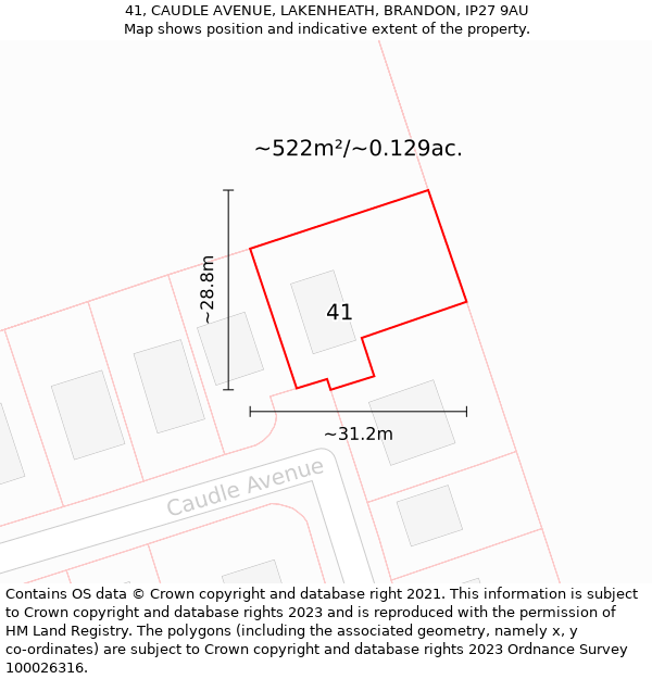 41, CAUDLE AVENUE, LAKENHEATH, BRANDON, IP27 9AU: Plot and title map