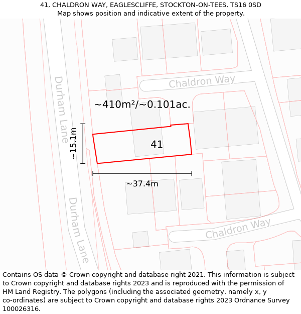 41, CHALDRON WAY, EAGLESCLIFFE, STOCKTON-ON-TEES, TS16 0SD: Plot and title map