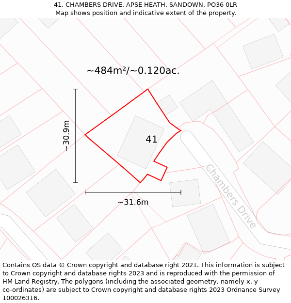 41, CHAMBERS DRIVE, APSE HEATH, SANDOWN, PO36 0LR: Plot and title map