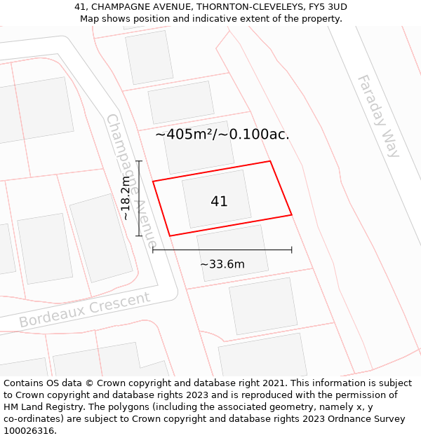 41, CHAMPAGNE AVENUE, THORNTON-CLEVELEYS, FY5 3UD: Plot and title map