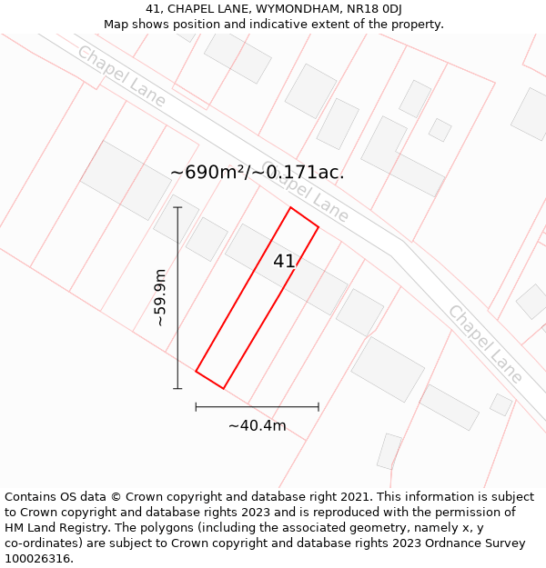 41, CHAPEL LANE, WYMONDHAM, NR18 0DJ: Plot and title map