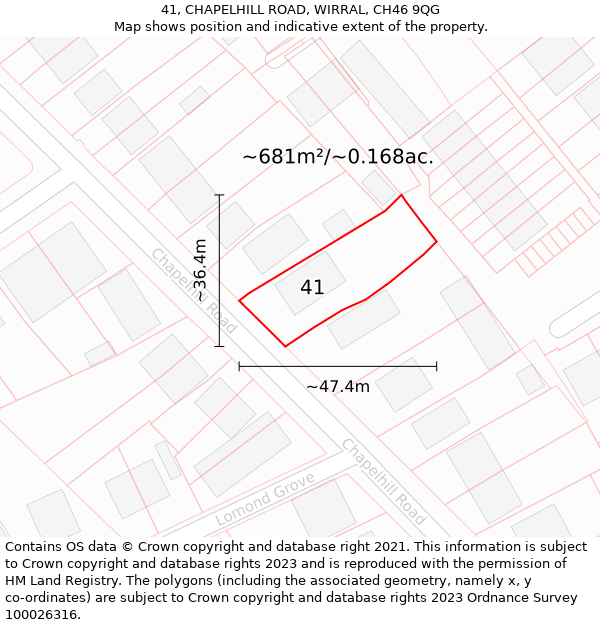 41, CHAPELHILL ROAD, WIRRAL, CH46 9QG: Plot and title map