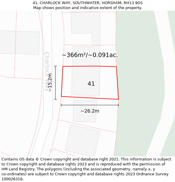 41, CHARLOCK WAY, SOUTHWATER, HORSHAM, RH13 9GS: Plot and title map