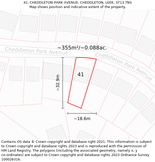 41, CHEDDLETON PARK AVENUE, CHEDDLETON, LEEK, ST13 7NS: Plot and title map