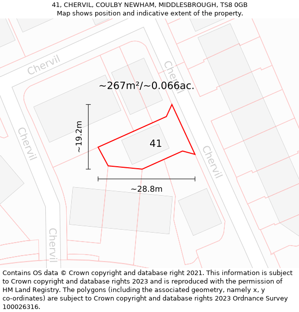 41, CHERVIL, COULBY NEWHAM, MIDDLESBROUGH, TS8 0GB: Plot and title map