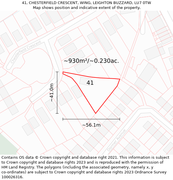 41, CHESTERFIELD CRESCENT, WING, LEIGHTON BUZZARD, LU7 0TW: Plot and title map