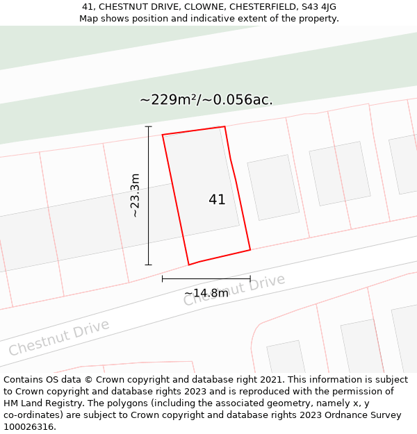 41, CHESTNUT DRIVE, CLOWNE, CHESTERFIELD, S43 4JG: Plot and title map