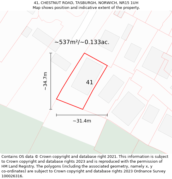 41, CHESTNUT ROAD, TASBURGH, NORWICH, NR15 1UH: Plot and title map