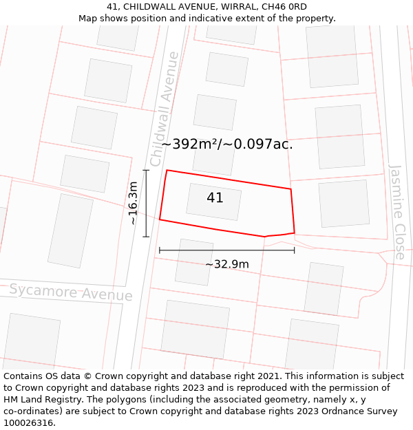 41, CHILDWALL AVENUE, WIRRAL, CH46 0RD: Plot and title map