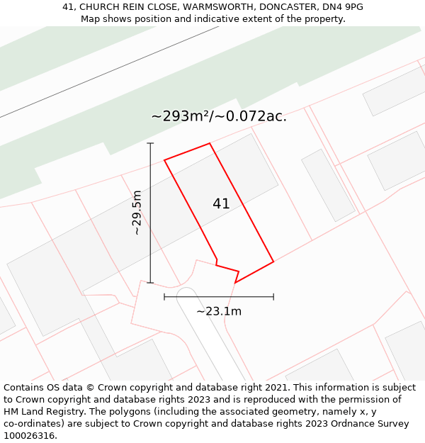 41, CHURCH REIN CLOSE, WARMSWORTH, DONCASTER, DN4 9PG: Plot and title map