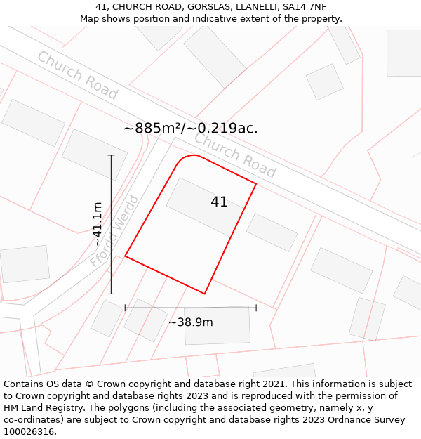 41, CHURCH ROAD, GORSLAS, LLANELLI, SA14 7NF: Plot and title map