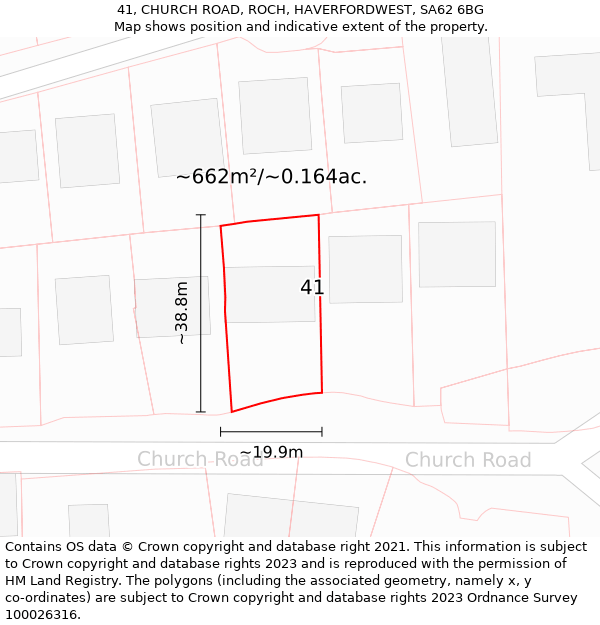 41, CHURCH ROAD, ROCH, HAVERFORDWEST, SA62 6BG: Plot and title map