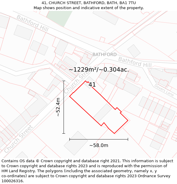 41, CHURCH STREET, BATHFORD, BATH, BA1 7TU: Plot and title map