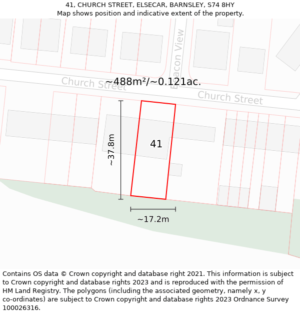 41, CHURCH STREET, ELSECAR, BARNSLEY, S74 8HY: Plot and title map