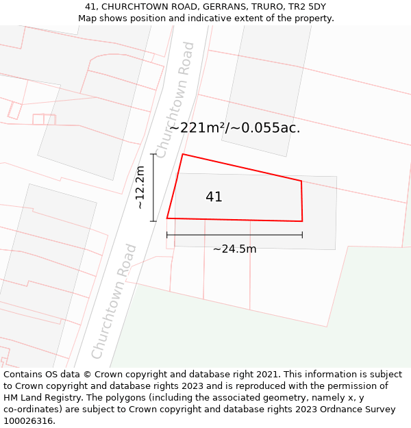 41, CHURCHTOWN ROAD, GERRANS, TRURO, TR2 5DY: Plot and title map