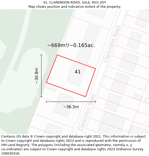 41, CLARENDON ROAD, SALE, M33 2DY: Plot and title map
