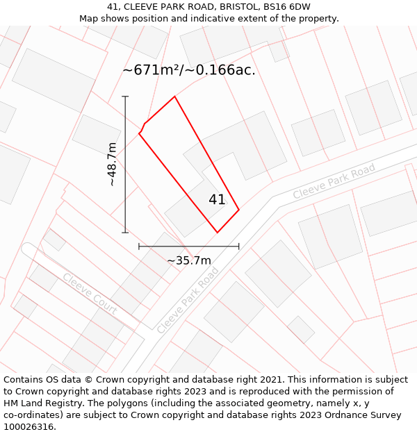 41, CLEEVE PARK ROAD, BRISTOL, BS16 6DW: Plot and title map