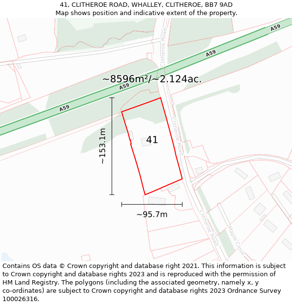 41, CLITHEROE ROAD, WHALLEY, CLITHEROE, BB7 9AD: Plot and title map