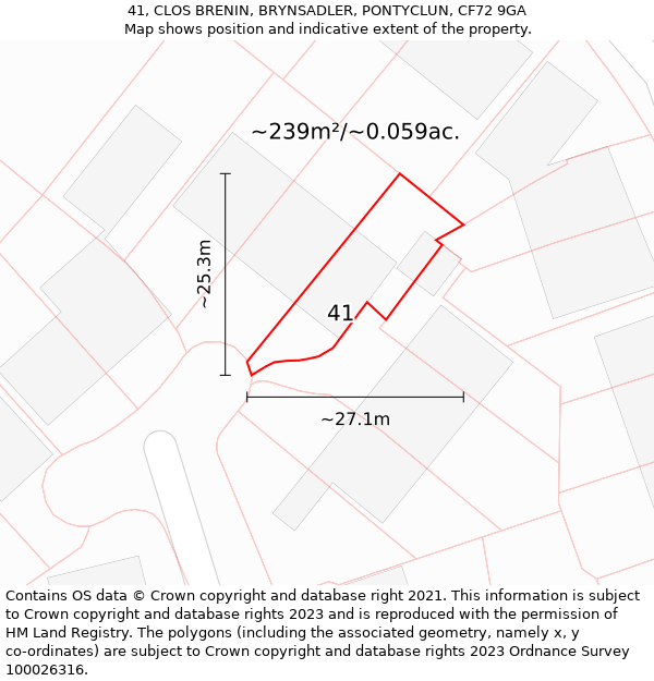 41, CLOS BRENIN, BRYNSADLER, PONTYCLUN, CF72 9GA: Plot and title map