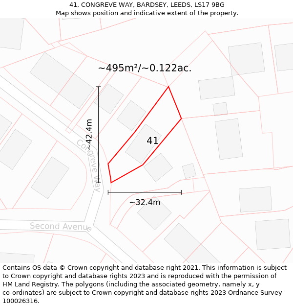 41, CONGREVE WAY, BARDSEY, LEEDS, LS17 9BG: Plot and title map