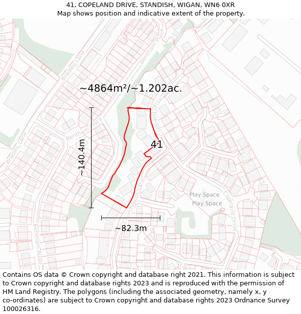 41, COPELAND DRIVE, STANDISH, WIGAN, WN6 0XR: Plot and title map