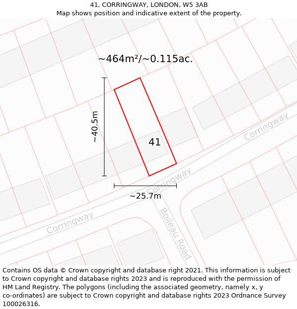 41, CORRINGWAY, LONDON, W5 3AB: Plot and title map