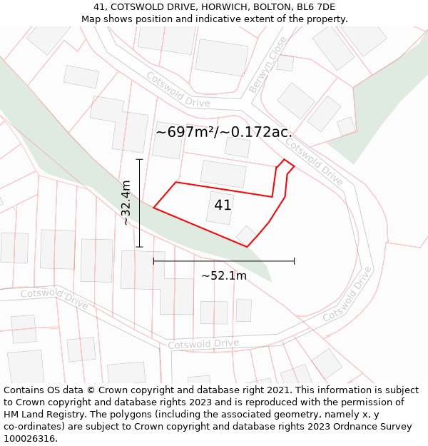 41, COTSWOLD DRIVE, HORWICH, BOLTON, BL6 7DE: Plot and title map