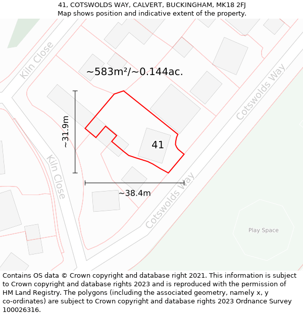 41, COTSWOLDS WAY, CALVERT, BUCKINGHAM, MK18 2FJ: Plot and title map