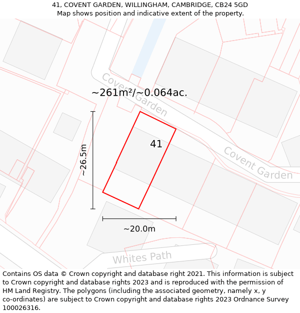 41, COVENT GARDEN, WILLINGHAM, CAMBRIDGE, CB24 5GD: Plot and title map