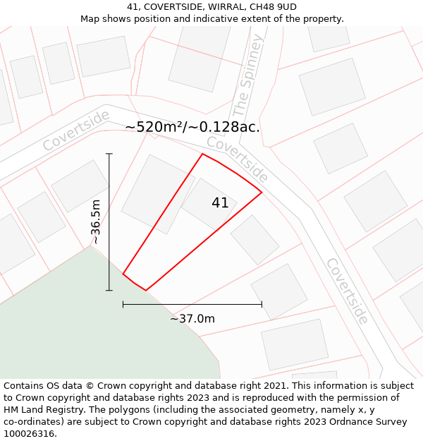 41, COVERTSIDE, WIRRAL, CH48 9UD: Plot and title map