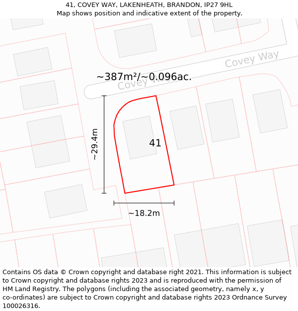 41, COVEY WAY, LAKENHEATH, BRANDON, IP27 9HL: Plot and title map