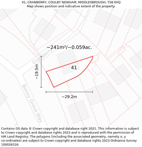 41, CRANBERRY, COULBY NEWHAM, MIDDLESBROUGH, TS8 0XQ: Plot and title map